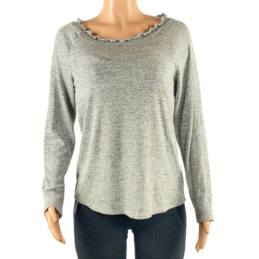 Gibson Top Long Sleeve Ruffle Scoop Neck Gray Womens Size M Long Sleeves